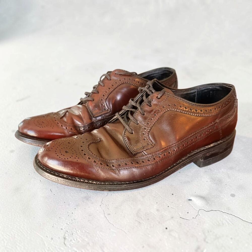 Vintage Hanover USA Men's 7.5 D Brown Leather Wingtip Brogue Dress Shoes